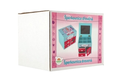 Skříňka šperkovnice Princess 3 zásuvky odklápěcí vrch se zrcátkem dřevo 16x12,5x12cm v krabici