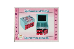 Skříňka šperkovnice Princess 3 zásuvky odklápěcí vrch se zrcátkem dřevo 16x12,5x12cm v krabici