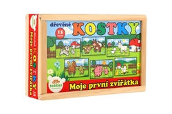 Kostky kubus Moje první zvířátka dřevo 15ks v dřevěné krabičce 20x13x5,2cm od 12 měsíců MPZ