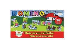 Domino Moje první zvířátka dřevo společenská hra 28ks v krabičce 17x9x3,5cm MPZ