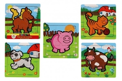 Mini puzzle dřevěné 9 dílků Moje první zvířátka pro nejmenší 15x15x0,8cm 6 druhů MPZ 12m+