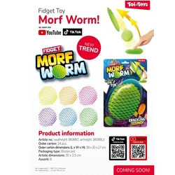 Fidget worm měnící tvar antistresový plast 13cm 6 barev na kartě