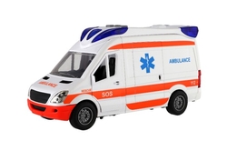 Auto ambulance plast 26cm s lehátkem na setrvačník se světlem se zvukem v krabici 37x18x11,5cm