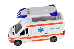 Auto ambulance plast 26cm s lehátkem na setrvačník se světlem se zvukem v krabici 37x18x11,5cm