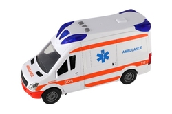 Auto ambulance plast 26cm s lehátkem na setrvačník se světlem se zvukem v krabici 37x18x11,5cm