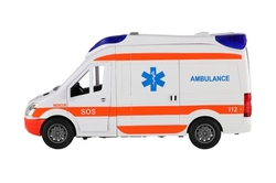 Auto ambulance plast 26cm s lehátkem na setrvačník se světlem se zvukem v krabici 37x18x11,5cm