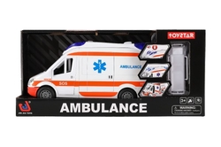 Auto ambulance plast 26cm s lehátkem na setrvačník se světlem se zvukem v krabici 37x18x11,5cm