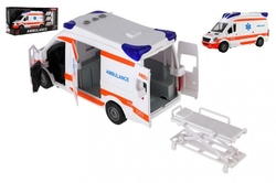 Auto ambulance plast 26cm s lehátkem na setrvačník se světlem se zvukem v krabici 37x18x11,5cm