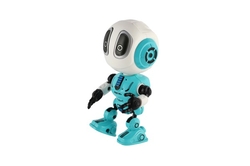 Robot ECHO opakující věty kovový 12cm modrý na baterie se zvukem se světlem v krabičce 10,5x15x5,5cm