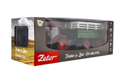 Traktor Zetor RC s vlekem plast 42cm 2,4GHz dobíjecí pack + baterie se zvukem v krabici