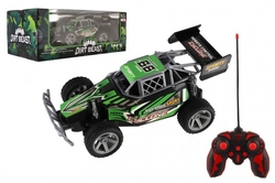 Auto RC Buggy rychlostní plast 23cm 27MHz na baterie zelené v krabici 35x13,5x18cm