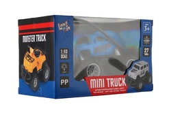 Auto RC mini truck plast 12cm 27MHz na baterie se světlem modré v krabici 18x11,5x10cm