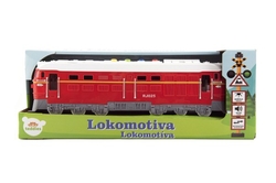 Lokomotiva/Vlak červená plast 35cm na baterie se zvukem se světlem v krabičce 41x16x12cm