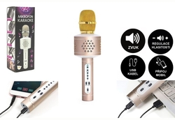 Mikrofon karaoke Bluetooth zlatý na baterie s USB kabelem v krabici 10x28x8,5cm