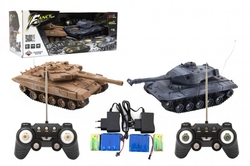 Tank RC 2ks 25cm tanková bitva+dobíjecí pack 27MHZ a 40MHz se zvukem se světlem v krabici 50x20x23cm