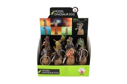 Přívěsek na klíče/Klíčenka dinosaurus ve vajíčku kov/plast 6cm mix druhů 12ks na kartě