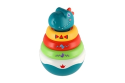 Roly Poly dinosaurus plast 16cm skládanka pyramida s kroužky se zvukem v krabičce 13x20cm 6m+