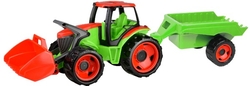 Traktor se lžící Giga Trucks s vlekem plast 62cm v krabici 72x40x28cm