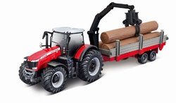 Bburago 1:50 Farm Traktor Massey FERGUSSON 8740S Tractor con remolque de troncos