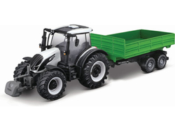 Bburago Farm 10cm Tractor with Trailer - Valtra N174 - Tipping Trailer