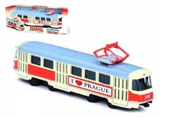 Tramvaj Tatra T3 česká kovová 16cm I LOVE PRAGUE retro na zpětný chod v krabičce 20x8x6cm CZ design