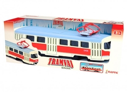 Tramvaj Tatra T3 česká kovová 16cm retro na zpětný chod v krabičce 20x8x6cm CZ design