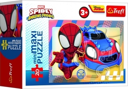 Minipuzzle miniMAXI 20 dílků Spidey a jeho úžasní přátelé 4 druhy v krabičce 11x8x4cm 24ks v boxu